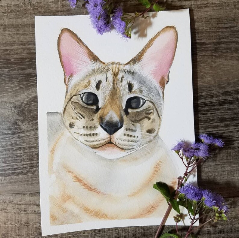 Pet portrait watercolor custom pet portrait from photo pet memorial art cat memorial gift Watercolor Custom Cat Portrait from Photo
