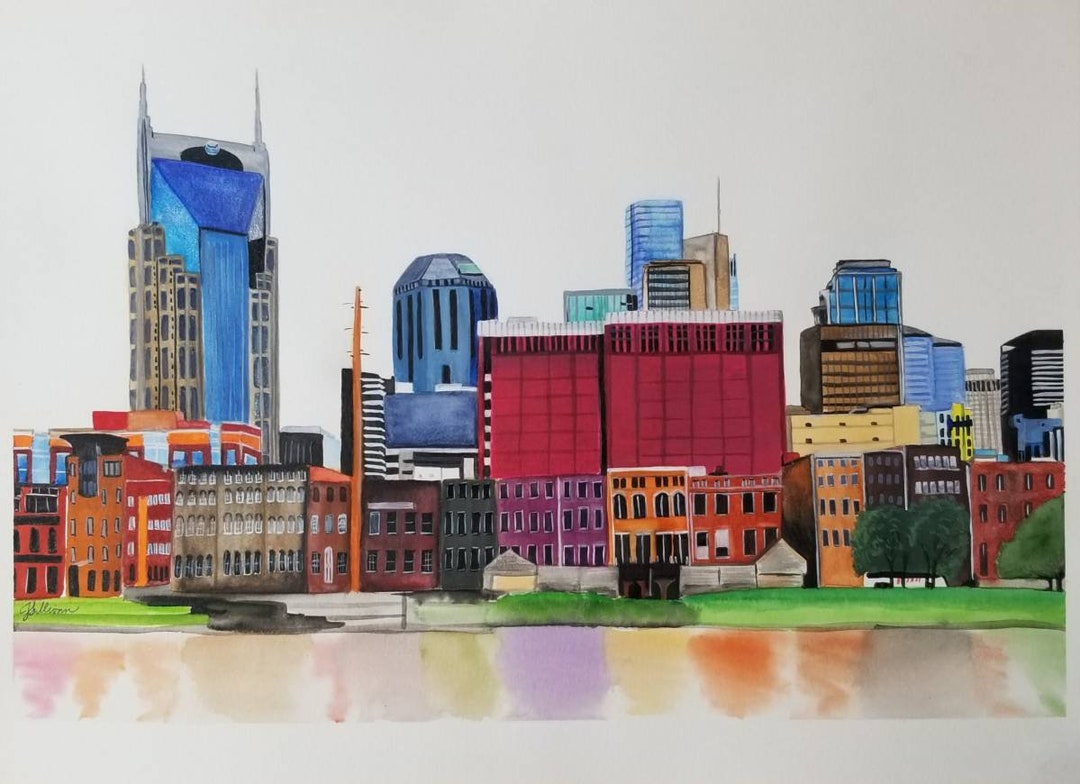 Nashville Skyline Painting, Nashville Original Art, Nashville Gift for