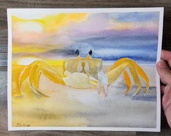 Crab Watercolor Painting, Crab Wall Art, Crab Artwork, Crab Lover Gift, Crabs Gifts, Sea Life Art, Birthday Gift for Wife from Husband