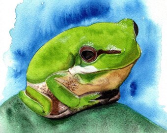 Tree Frog, Cute Frog Art, Frog Watercolor, Amphibian Decor, Frog Lover Gift, Frog Gifts for Men, Frog Gifts Unique, Frog Gifts for Women