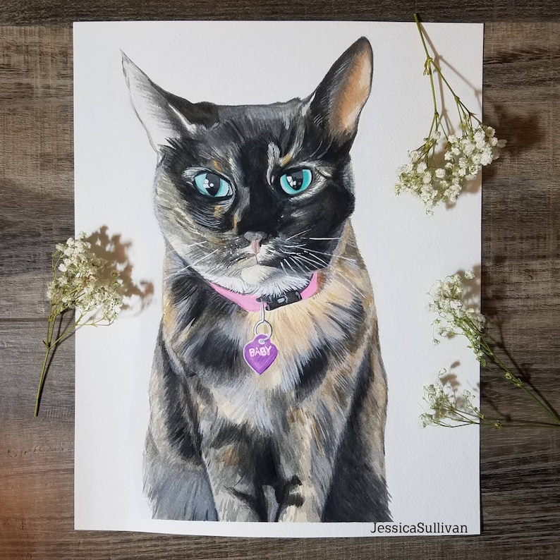 Pet portrait watercolor custom pet portrait from photo pet memorial art cat memorial gift Watercolor Custom Cat Portrait from Photo