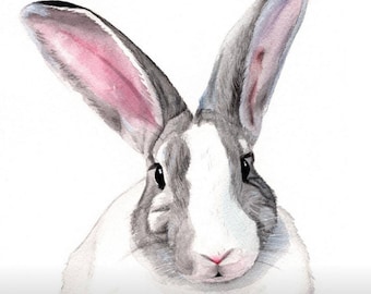 Custom Rabbit Portrait: Realistic Watercolor Painting, Pet Remembrance Gift, Bunny Portrait from Photo