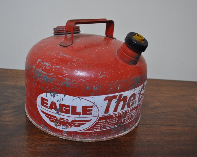 West Virginia 2 12 gallon Made in USA. Man cave decor Vintage Eagle The Gasser gasoline can Chippy patina Collectible petroliana
