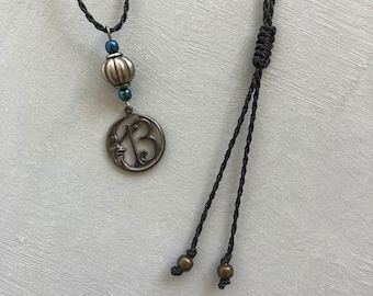 Gunmetal Finish Lucky 13 Medallion Pendant on Adjustable Black Waxed Poly Cord Necklace Handmade