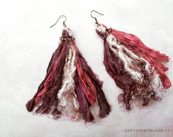 While Shepherds Watched Their Flocks By Night Sari Silk Earrings Boho Gypsy Jewelry