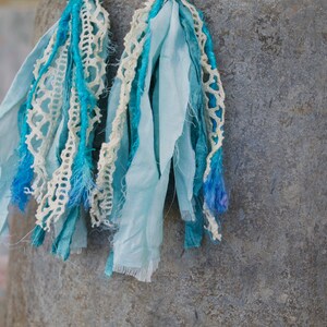 Blue Sari Silk Earrings with Crystal and Vintage Lace image 3