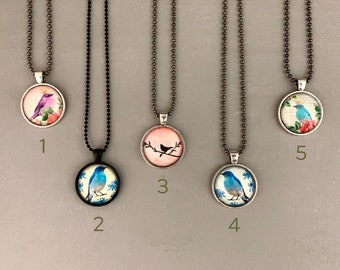 Bird Necklace, Bird Pendant, Bird Jewelry, Glass Dome Necklace