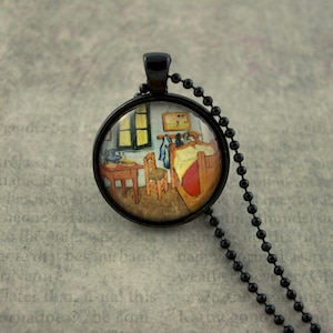 Vincent van Gogh, Bedroom, van Gogh Necklace, Art Necklace, van Gogh Pendant, van Gogh Jewelry, Bedroom in Arles, Glass Dome Necklace