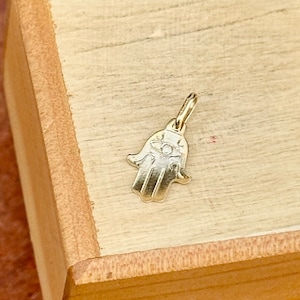 14KT Yellow Gold Solid Kabbalah Hand of Fatima Hamsa Chamseh Evil Eye Small Pendant Charm NEW Good Luck TINY 12mm