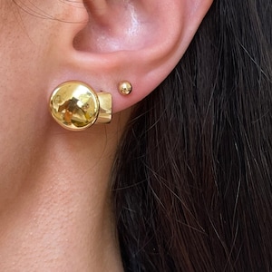 14KT Yellow Gold Shiny Round Concave Small Medium 13.71mm Earrings NEW Statement Wide Buttons
