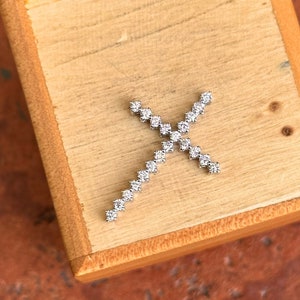 14KT White Gold Lab Diamond .42 Carat Minimal Style Sleek Cross Pendant Slide NEW 27.5mm