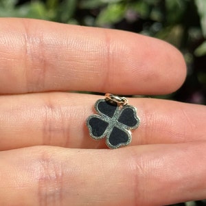 14KT Gelbgold Irish Gold 4-Blatt echte schwarze Onyx Inlay Klee Anhänger Charme klein