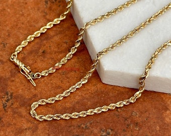 Estate Vintage 14KT Yellow Gold Solid Diamond-Cut Rope Chain 1.8mm 16”