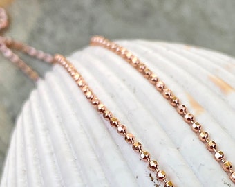 14KT Rose Gold Diamond-Cut 1MM Beaded Ball Link Chain Necklace NEW Choose your length