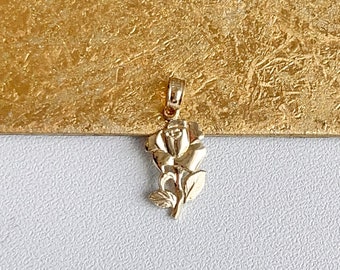 14KT Yellow Gold SMALL 2D Rose Pendant Charm NEW Mini Size Flower