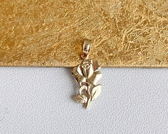 14KT Geel Goud KLEINE 2D Rose Hanger Charm NIEUWE Mini Size Bloem