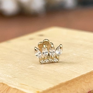 14KT Yellow Gold Marquise Cubic Zirconia Stones Tiara Cartilage or Tragus Post Flat Back Earring (1) Single Earring