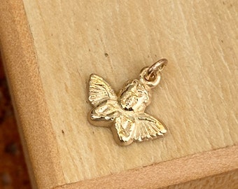 14KT Yellow Gold Praying Angel Charm - Small Cherub Pendant