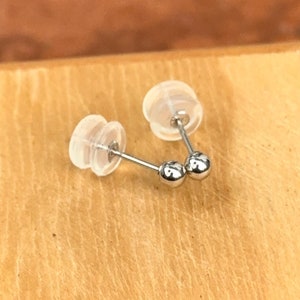 14KT White Gold Ball Shiny Finish Earrings 3mm PAIR Hollow Lightweight NEW