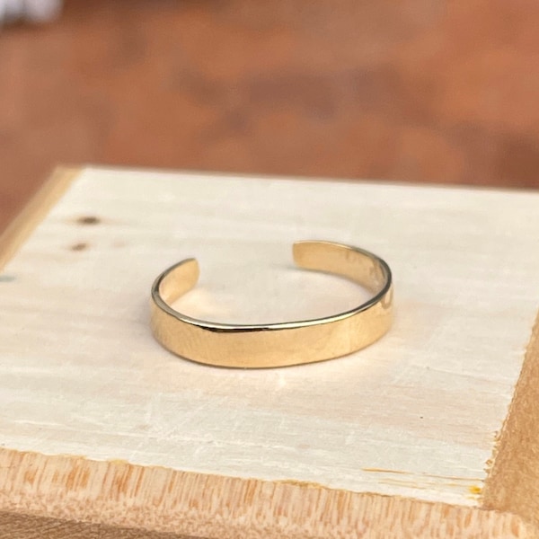 14KT Gelbgold glänzend Band Zehenring NEU Größenverstellbar Minimal Dünn Band