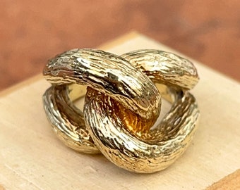 Estate Vintage Mid Century 14KT Yellow Gold Thick Wide Cigar Band Knot Ring Textured Size 5.25