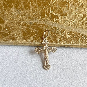 14KT Yellow Gold Crucifix Cross Detailed MINI Size Pendant Charm NEW Tiny 14MM