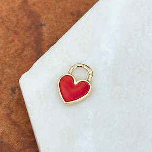 14KT Yellow Gold Red Enamel Flat Solid Mini Heart Pendant Charm 8.75mm Small