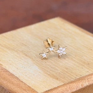14KT Yellow Gold Cubic Zirconia Stones 3 Stars Cartilage or Tragus Post Flat Back Earring (1) Single Earring 18 Gauge