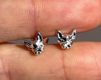 Sterling Silver French Bulldog Dog Head Post Stud Earrings SMALL 6.6mm