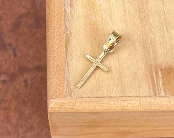 14KT Yellow Gold Cross Pendant Charm NEW Small Lightweight Thin Plain 17mm Flat