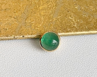 18KT Yellow Gold Round Cabochon Green Emerald Bezel Set Pendant Slide Small Size