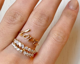 14KT Yellow Gold Shiny "Love" Script Style Band Ring