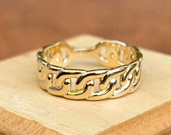 10KT Gelbgold Offene Kettenglied Design Ring NEUE Größe 7 Stacking Ring