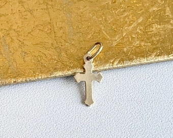 14KT Yellow Gold Tiny Baby Sized Cross Plain Pendant Charm NEW