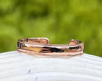 14KT Rose Gold Band Polished Milgrain TOE Ring Adjustable NEW Thin Lightweight