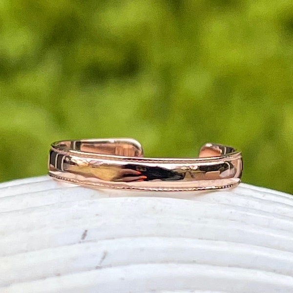 14KT Rose Gold Band Polished Milgrain TOE Ring Adjustable NEW Thin Lightweight