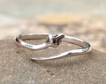 Sterling Silver Polished Snake Wrap Around Bypass Design Ring NEW Adjustable Size