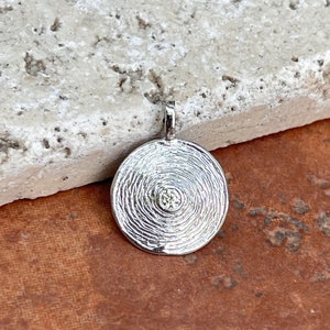 14KT White Gold Textured Round Disc Plate Bezel Diamond Pendant Charm 14mm SMALL SIZE Minimal