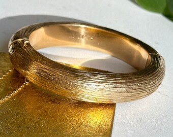 Vintage 18KT Yellow Gold Tiffany Bark Design Heavy Wide Bangle Cuff Bracelet Statement Bracelet Mid Century Design