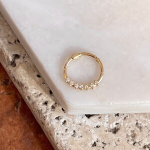 14KT Yellow Gold 7 Cubic Zirconia Gemstone Round Cartilage Hoop Earring NEW (1) Single Earring 10mm