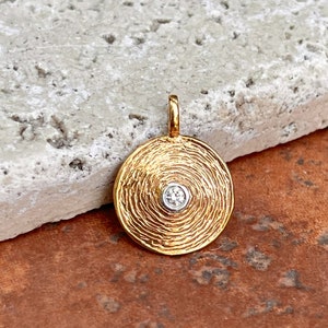 14KT Rose Gold Textured Round Disc Plate Bezel Diamond Pendant Charm 14mm SMALL SIZE Minimal