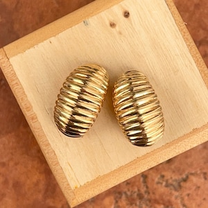 Estate 18KT Yellow Gold Shiny Ribbed Corrugate Shrimp Style Design CLIP ON Half-Hoop Earrings Interchangeable Style
