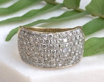 Estate Vintage 14KT białe żółte złoto i diamentowy szeroki design pierścionek z obrączką na rocznicę z cygarem na prawą rękę