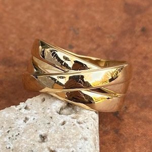 14KT Yellow Gold Criss-Cross Wrap Design Ring Cigar Band Wide 7
