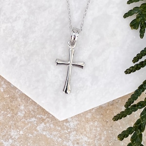 10KT White Gold Shiny Beveled Cross Pendant Charm Small NEW 17MM Small Size NO CHAIN