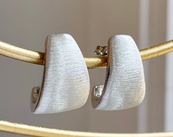 Sterling Silver Modern Brushed Satin Finish Tapered Chunky J-Shape Hoop Earrings 22mm