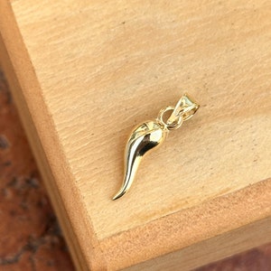 14KT Yellow Gold Italian Horn Corno Pendant Charm SMALL 16mm x 3.5mm