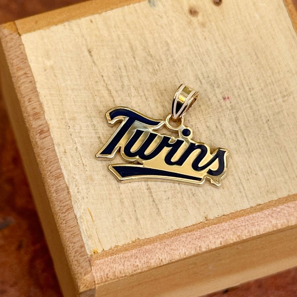 Vergulde sterling zilveren Minnesota Twins marineblauw + gouden hanger bedel MN Baseball NIEUW