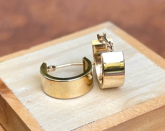 14KT Yellow Gold Rounded 5mm Wide Small Huggie Hoop Earrings NEW 10MM Shiny-Finish