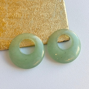Genuine Polished Aventurine Green Jade Donut Earring Charms Round To Add To Hoops Interchange 25MM